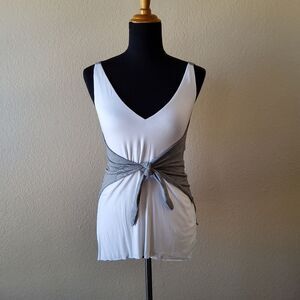Bailey 44 Knit Tie Front Two Tone Tank Top XS White Grey